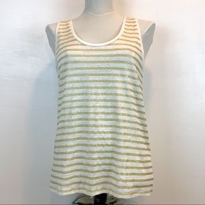 Majestic Filaments Womans Stretch‎ Linen Tank Top. Size 2 (Medium) Gold White.